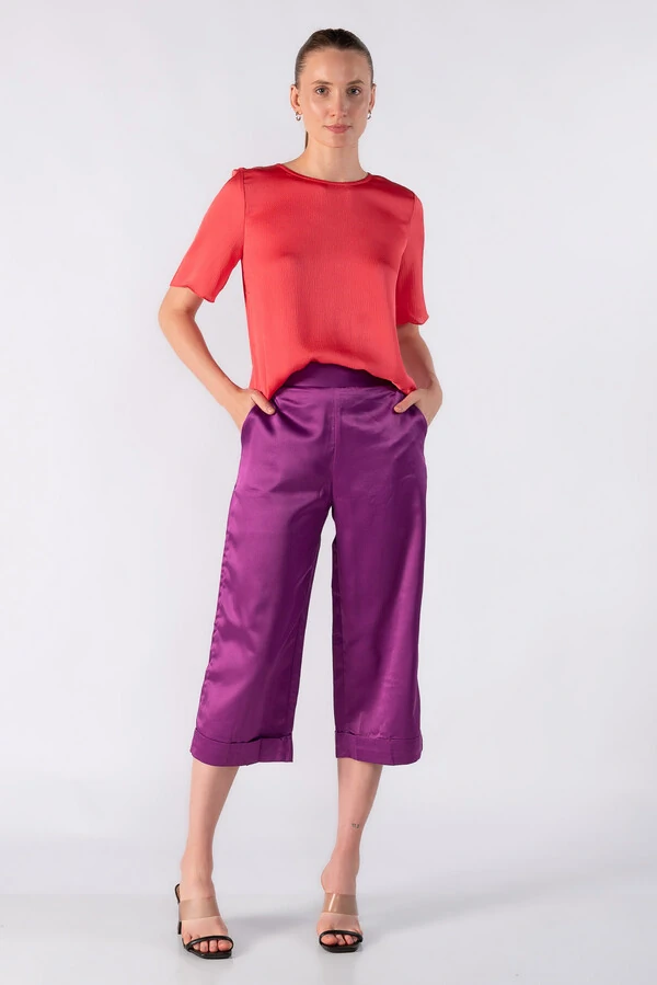 Blusa bata em crepe actinado meia manga