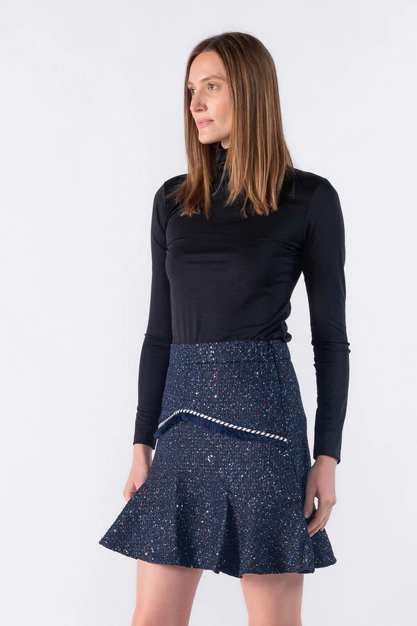 Saia tweed com paete e babado
