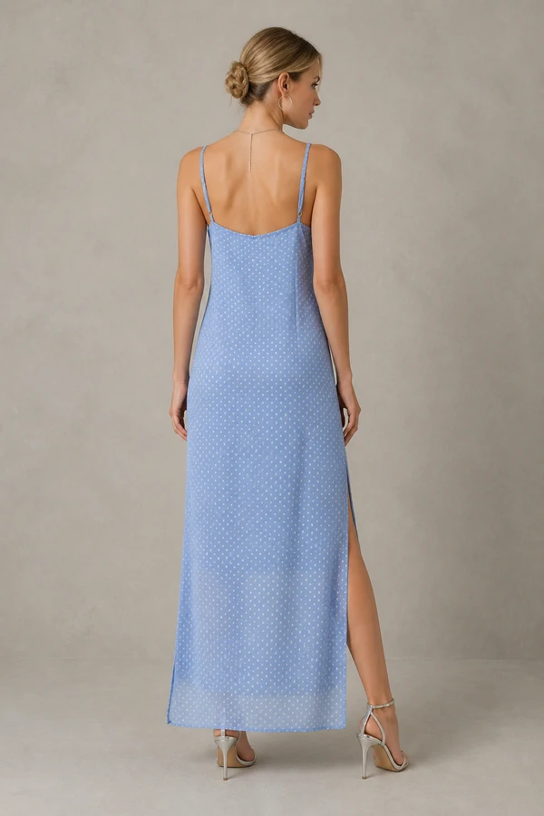 Vestido longo de chiffon poá