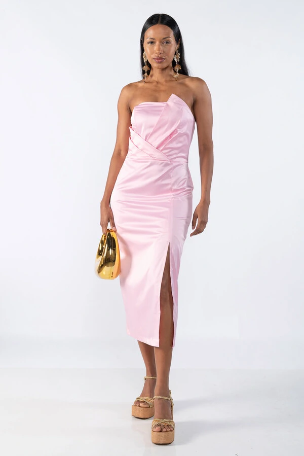 Vestido Midi Cetim com Fenda