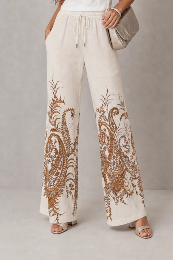 Calça pantalona estampa paisley