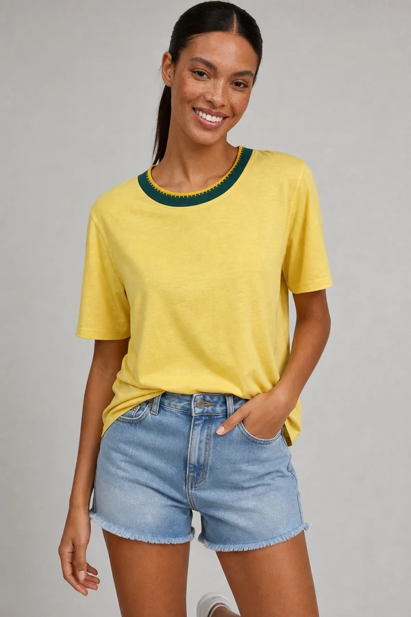 Blusa manga curta retilinea decote plus