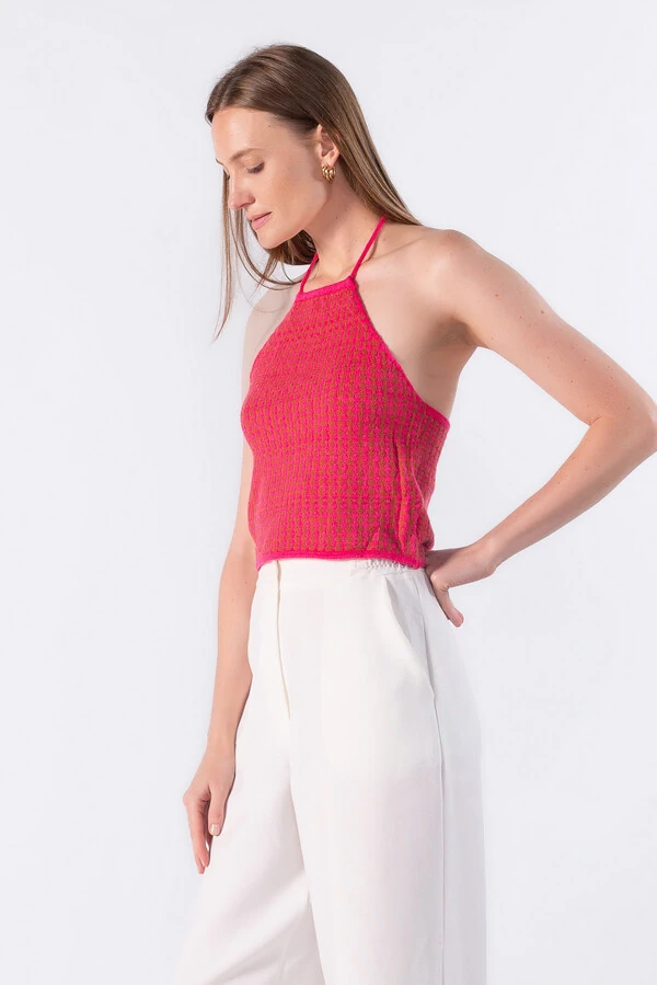 Casaco e top bicolor de tricot