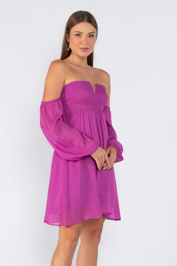 Vestido curto ciganinha manga longa