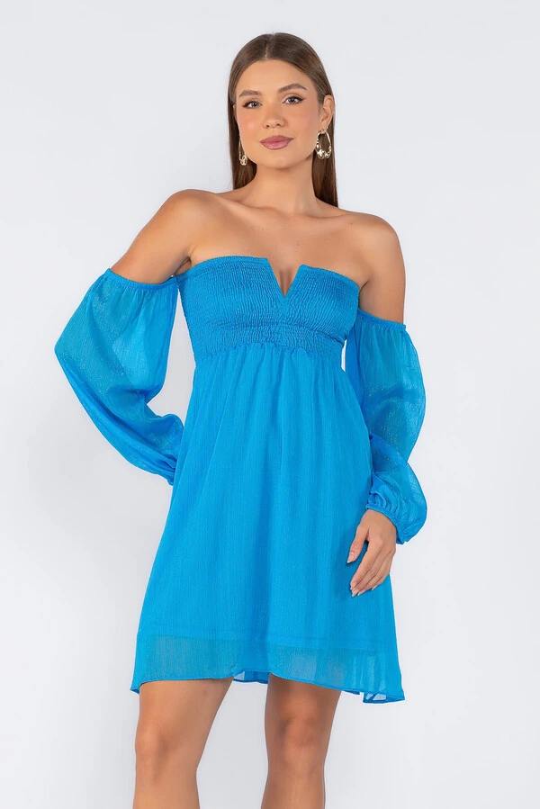 Vestido curto ciganinha manga longa