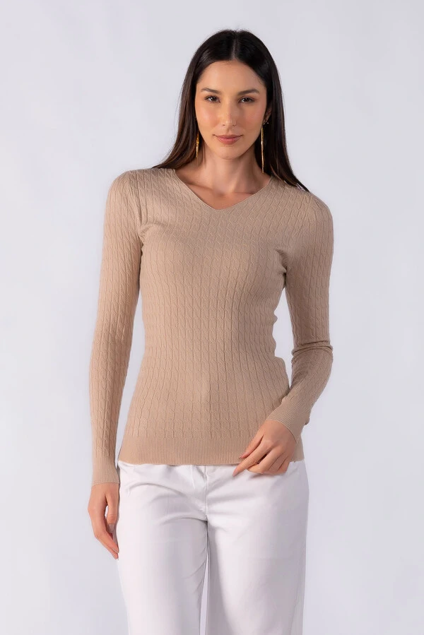 Blusa manga longa decote em v