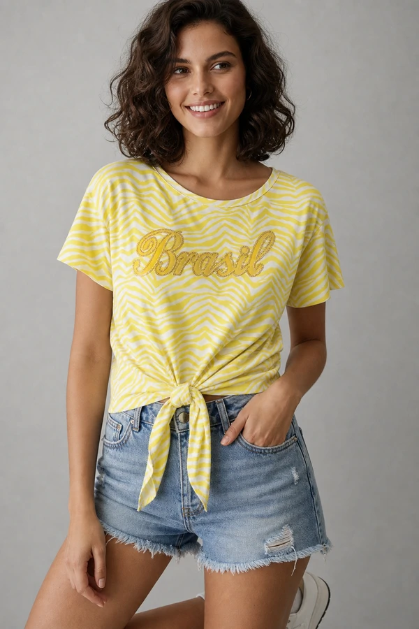 Blusa estampada com amarração