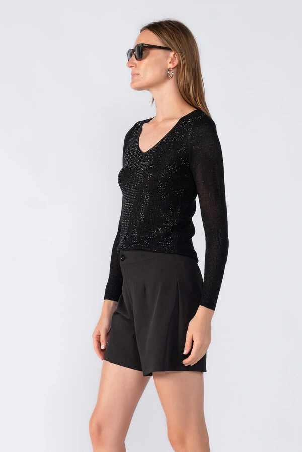 Blusa manga longa aplicacao em strass