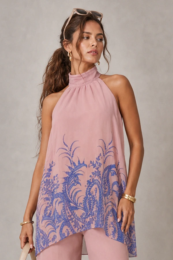 Conjunto estampado túnica e calça chiffon