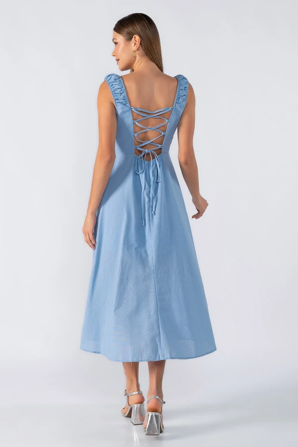 Vestido midi com elastico na alça