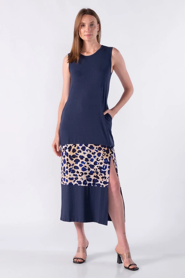 Vestido midi detalhe animal print