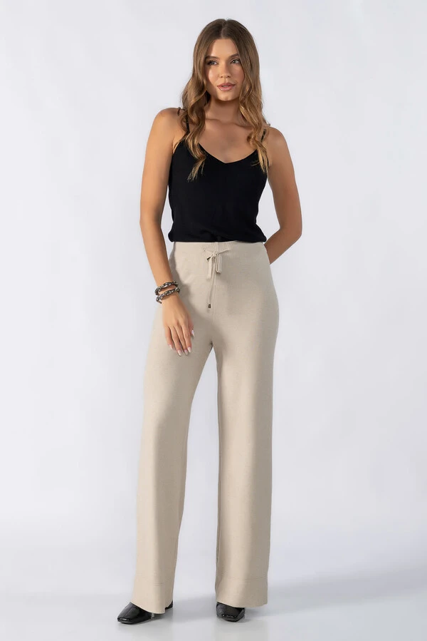Calça reta em lã com cordão