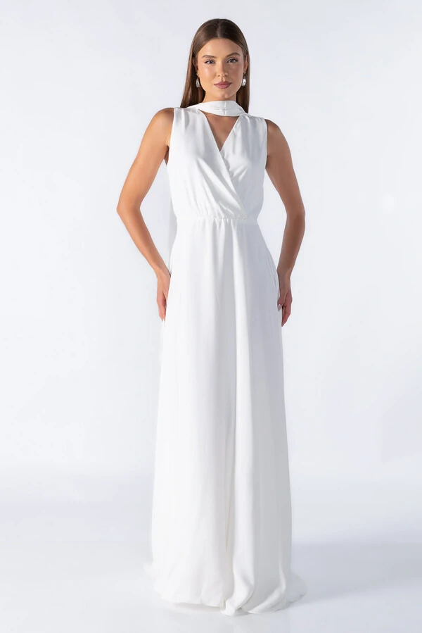 Vestido longo com decote em v
