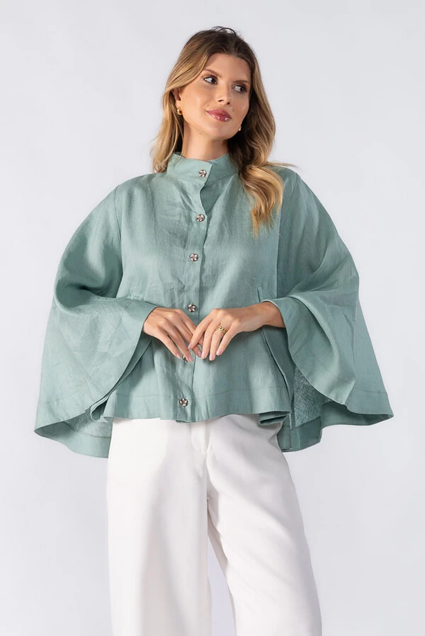 Poncho linho com botoes