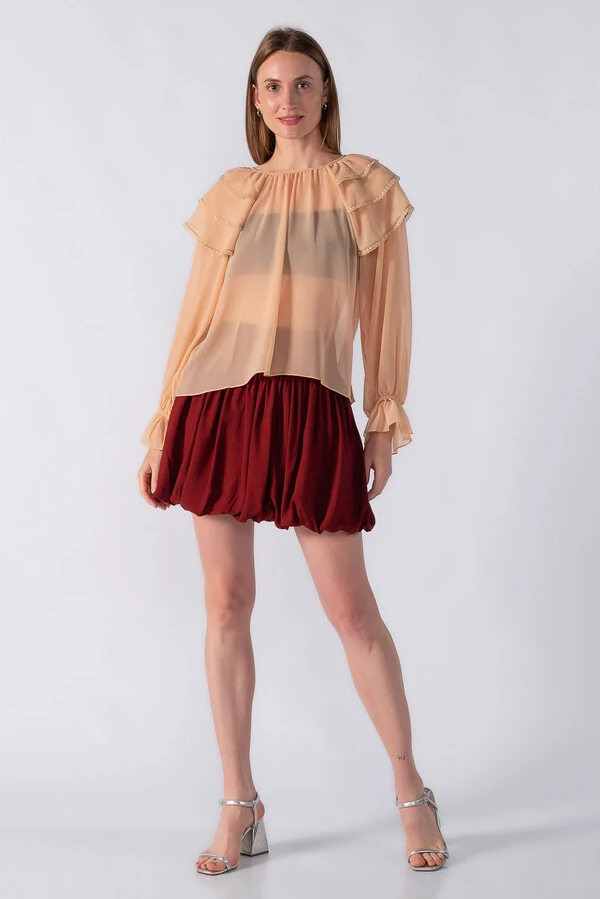 Blusa bata manga longa com babados