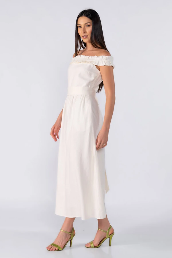 Vestido midi ombro a ombro