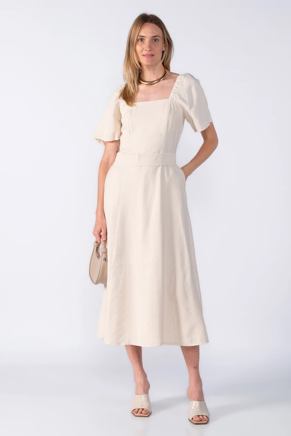 Vestido midi viscose elástico ombro
