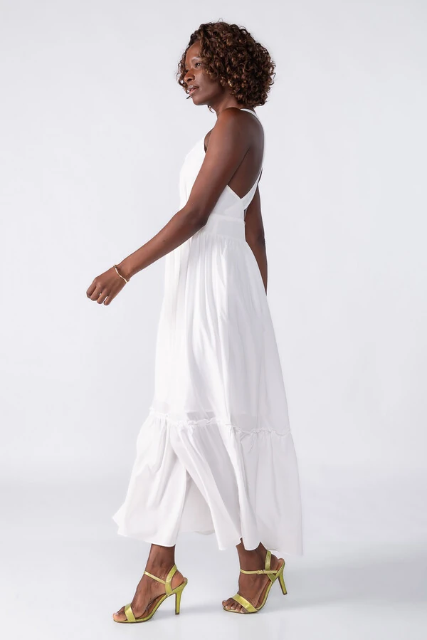 Vestido midi decote costas cruzado