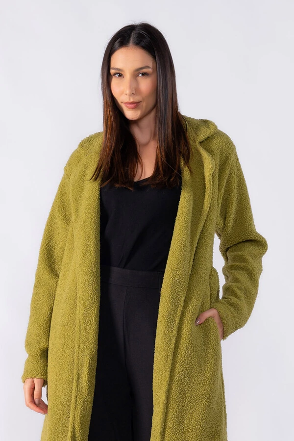 Casaco longo com faixa teddy