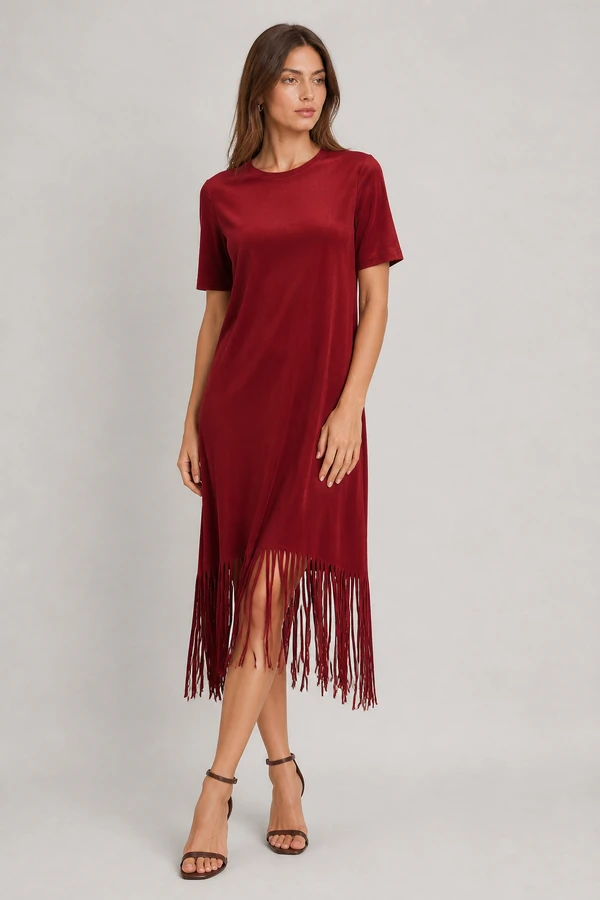 Vestido de suede franja na barra