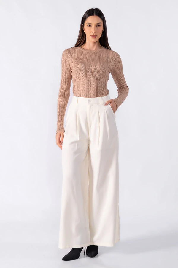 Blusa basica texturizada manga longa
