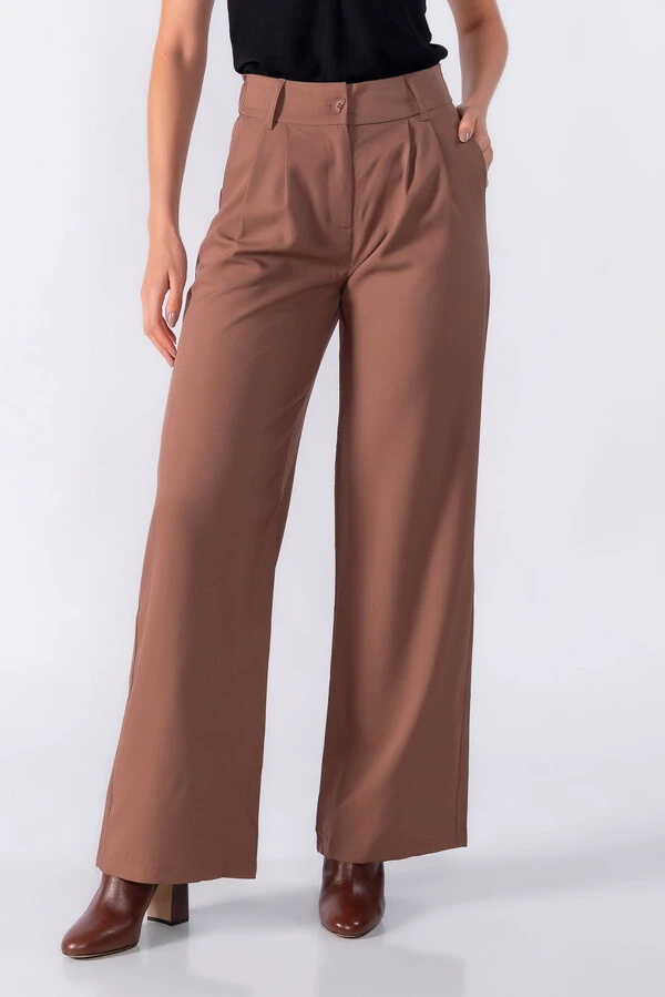 Calca pantalona classica com elastico na cintura