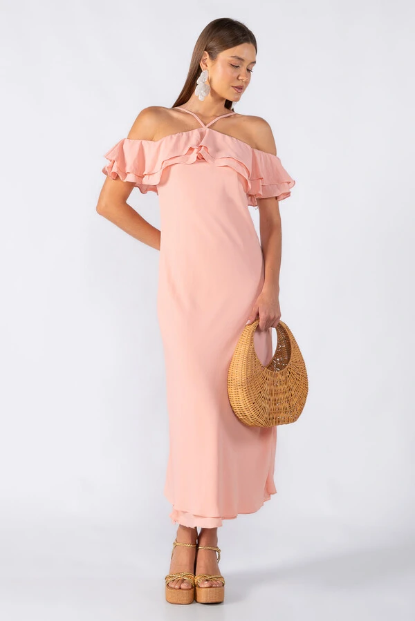 Vestido midi babados alças