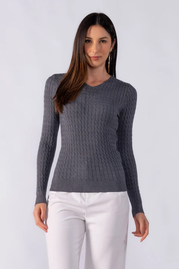 Blusa manga longa decote em v