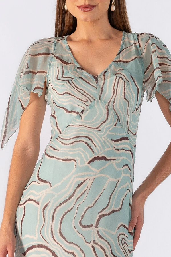 Vestido longo em chiffon estampado