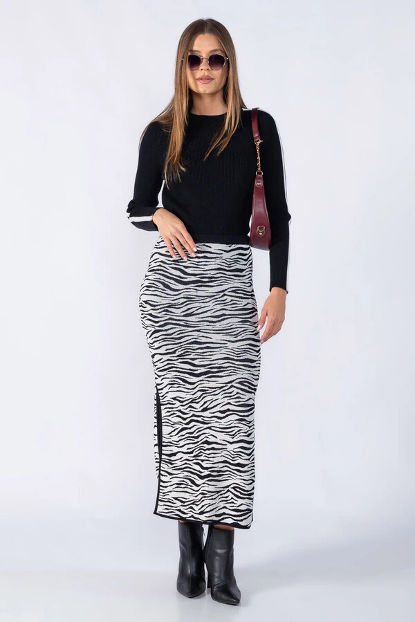 Saia midi tricot animal print