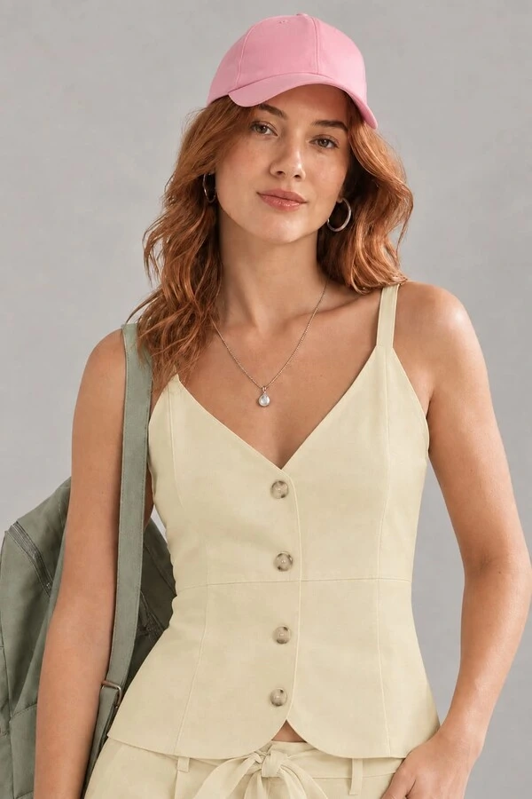 Blusa Alça Viscose com Botão Frontal