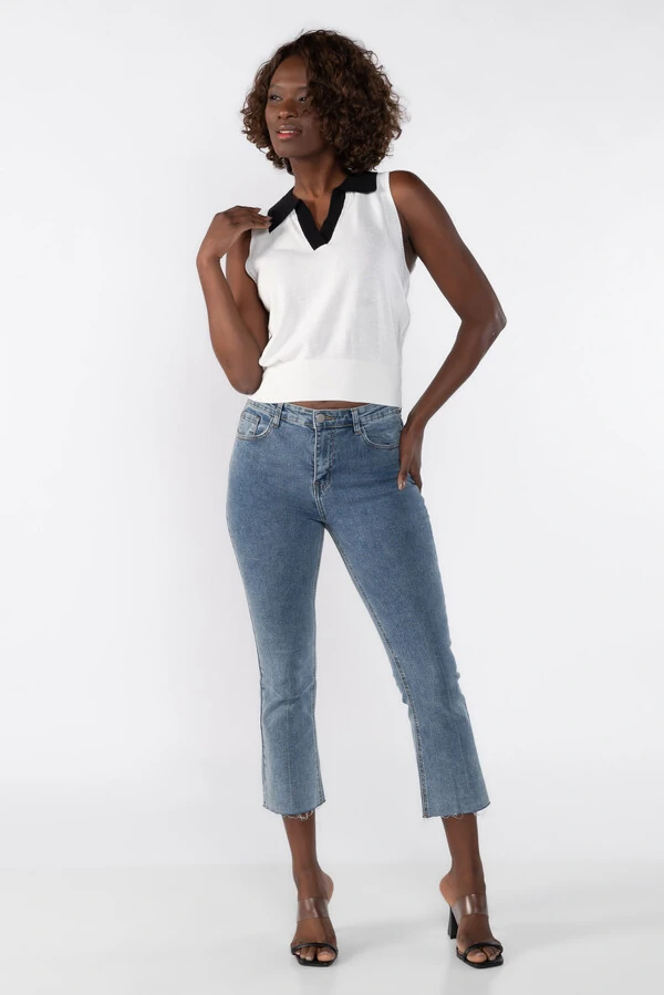 Colete blusa bicolor com gola polo