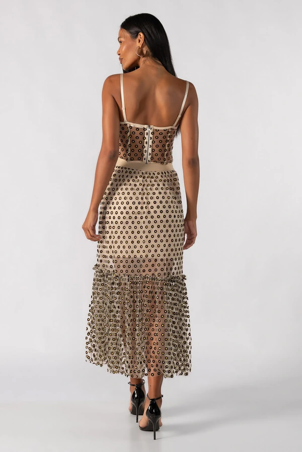 Conjunto top e saia em tule