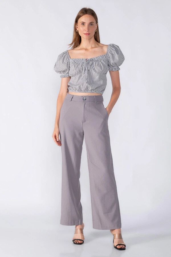 Cropped listrado manga bufante