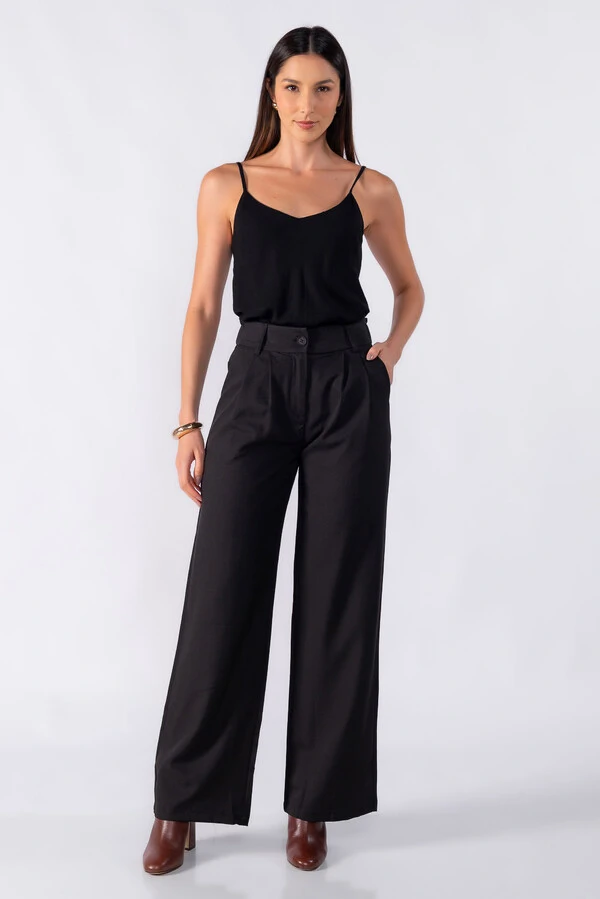 Calca pantalona classica com elastico na cintura