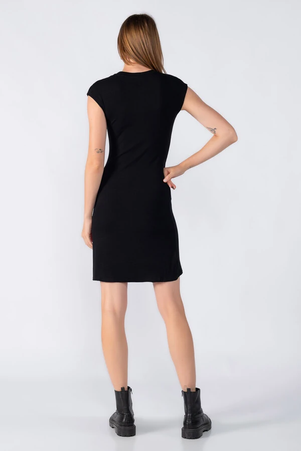 Vestido curto canelado manga japonesa