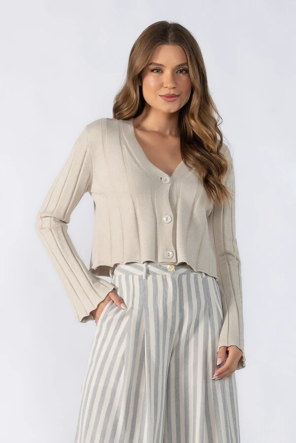 Cardigan curto texturizado listras