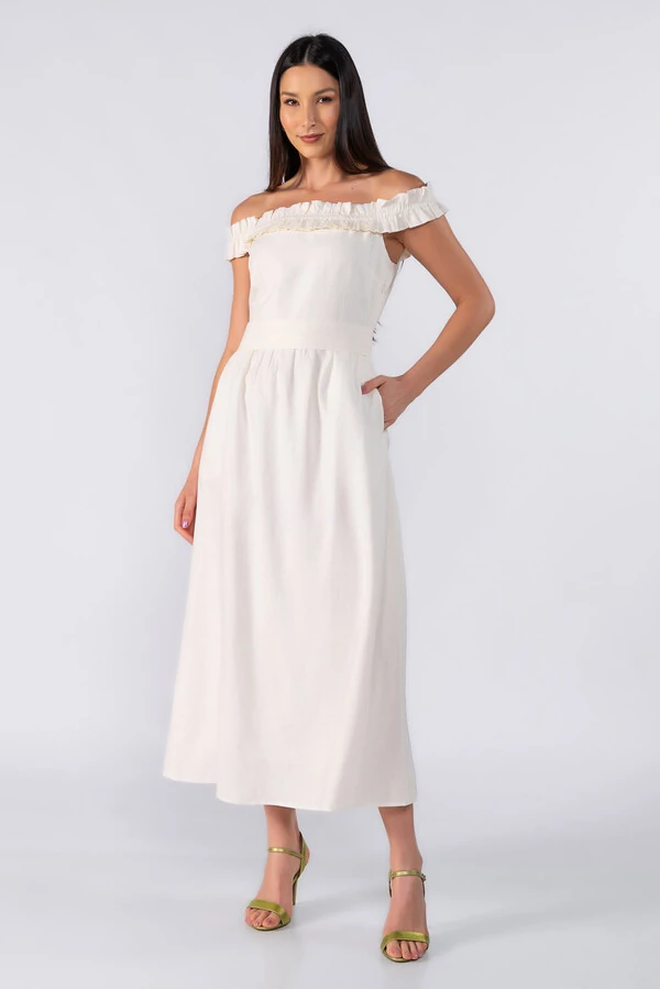 Vestido midi ombro a ombro