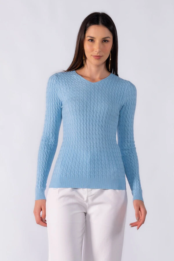 Blusa manga longa decote em v