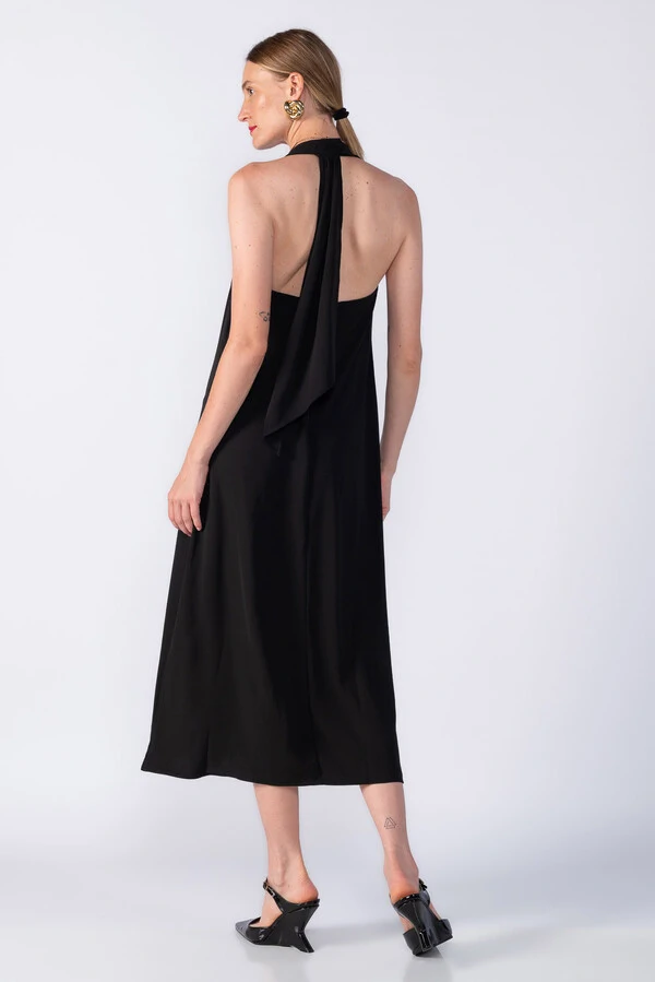 Vestido crepe alça e botões