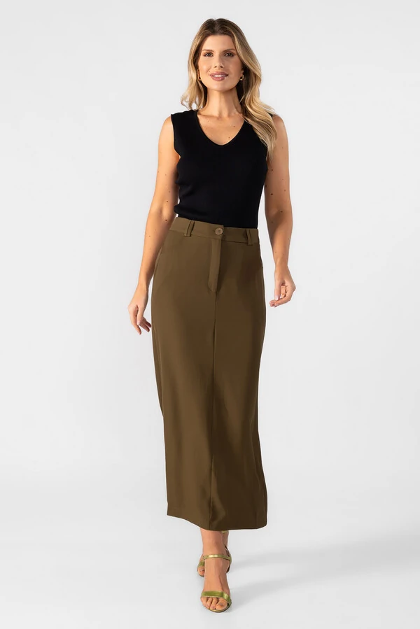 Saia midi reta em alfaiataria