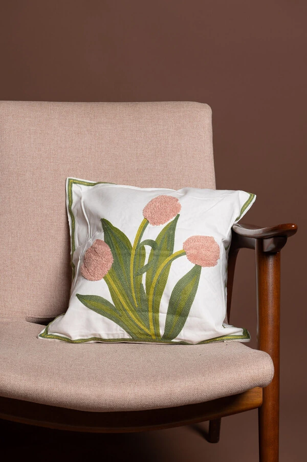 Capa de almofada flores bordadas