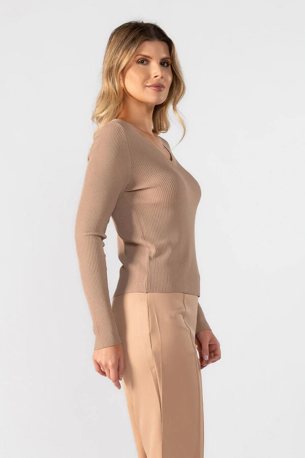 Blusa modal decote v manga longa