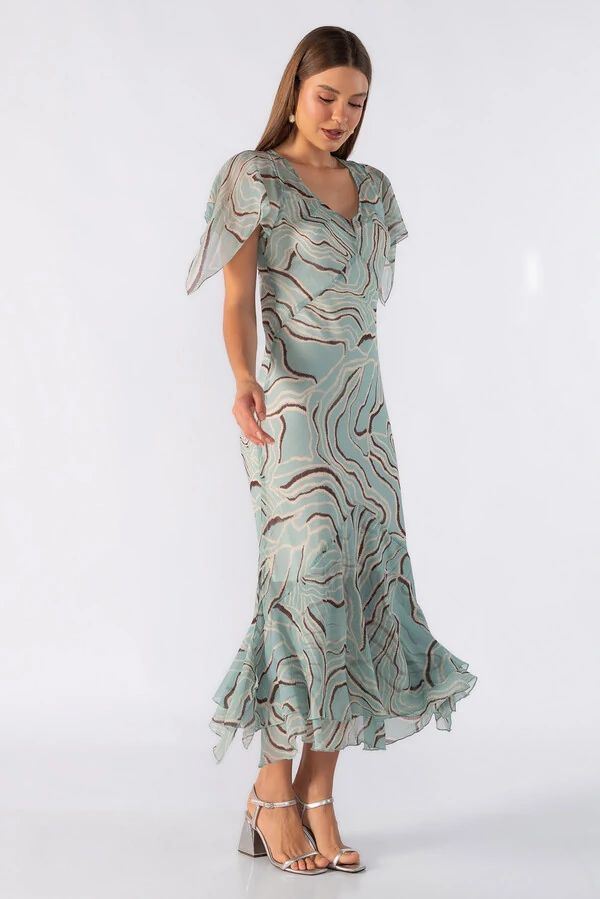 Vestido longo em chiffon estampado