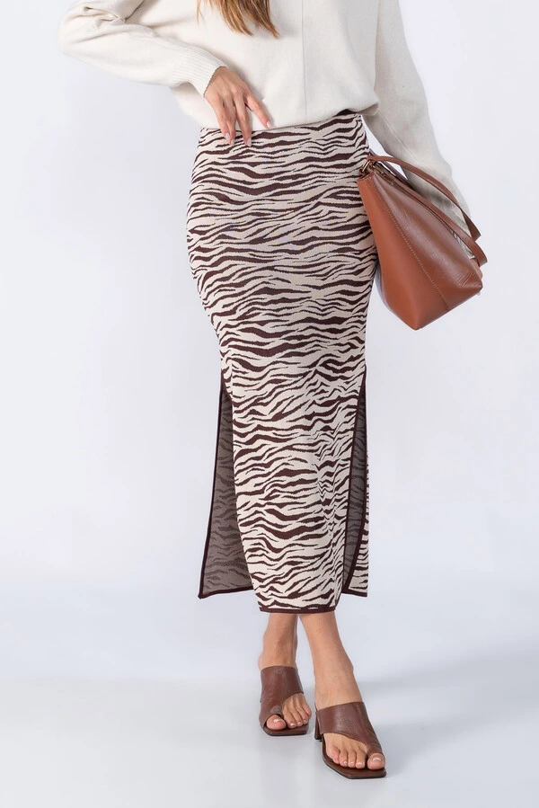 Saia midi tricot animal print