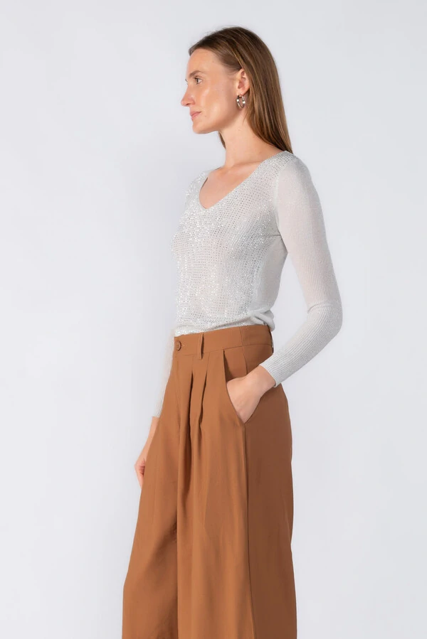 Blusa manga longa aplicacao em strass