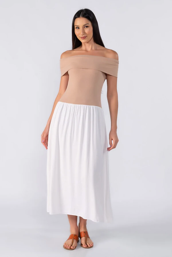 Vestido midi bicolor