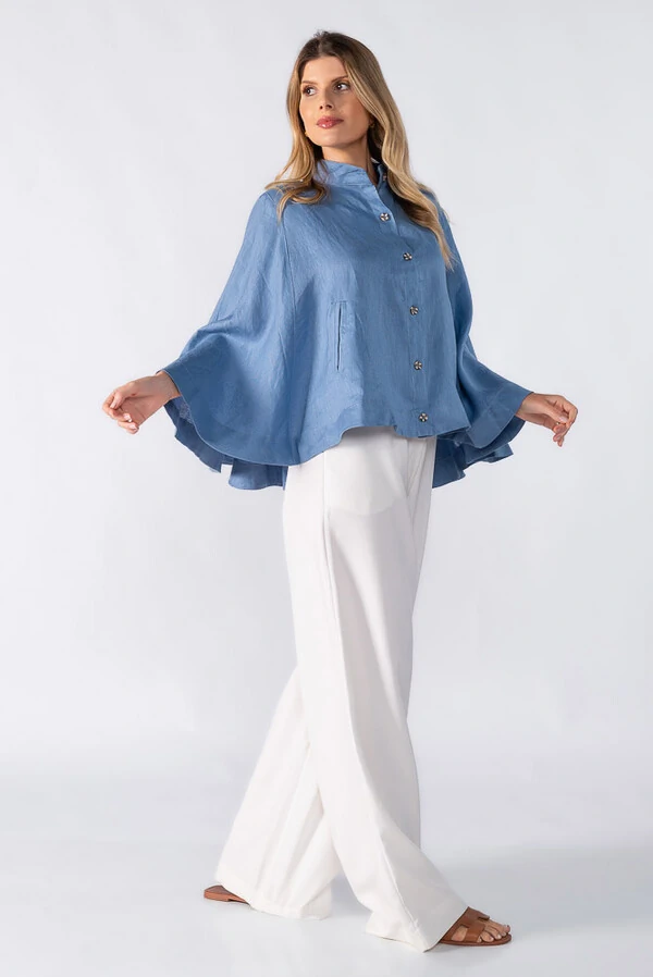 Poncho linho com botoes