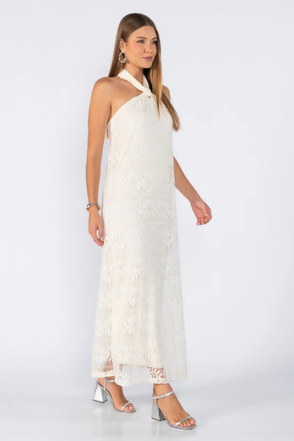 Vestido longo rendado com amarracao