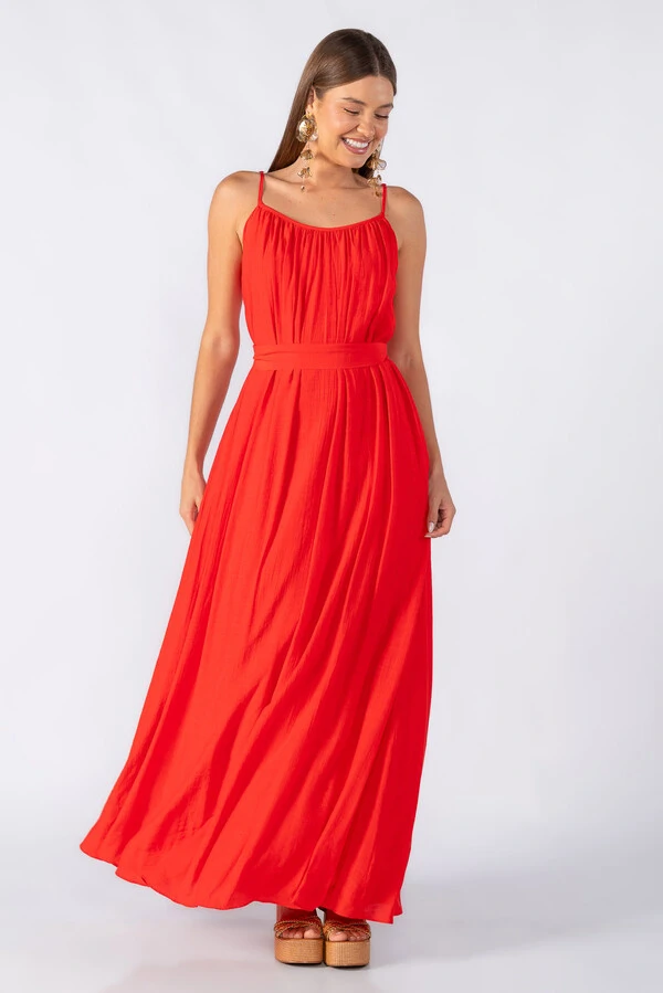 Vestido longo em crepe forrado
